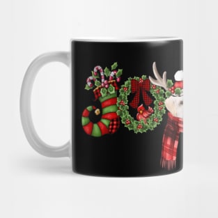 Christmas Joy Dwarf Stocking Reindeer White Maltipoo Mug